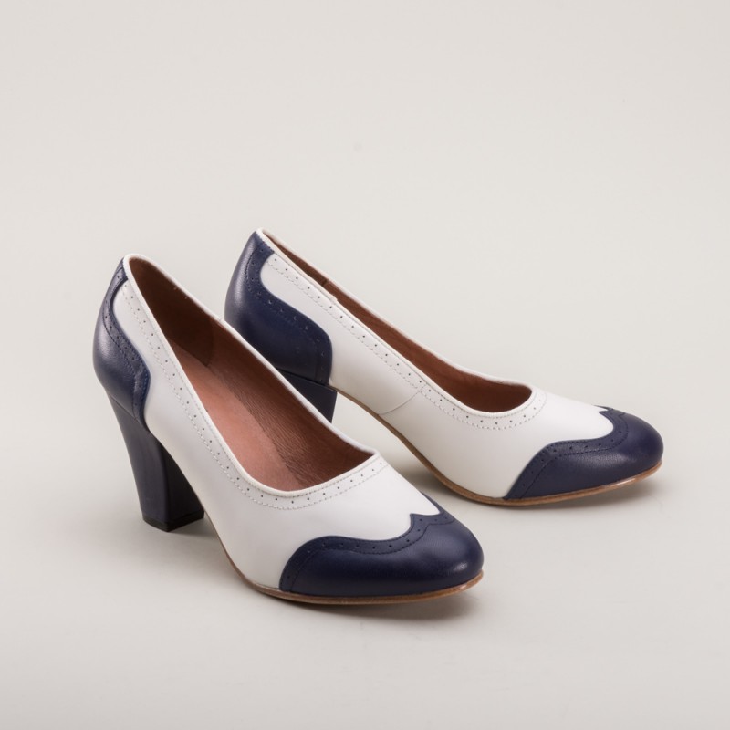 navy and white spectator pumps