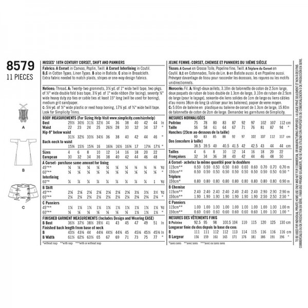 Simplicity Sewing Patterns Size Chart